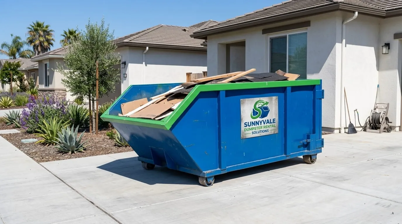 Dumpster rental in Cupertino, CA Roll-off dumpster rental delivered to a Cupertino, CA property by Sunnyvale Dumpster Rental Solutions