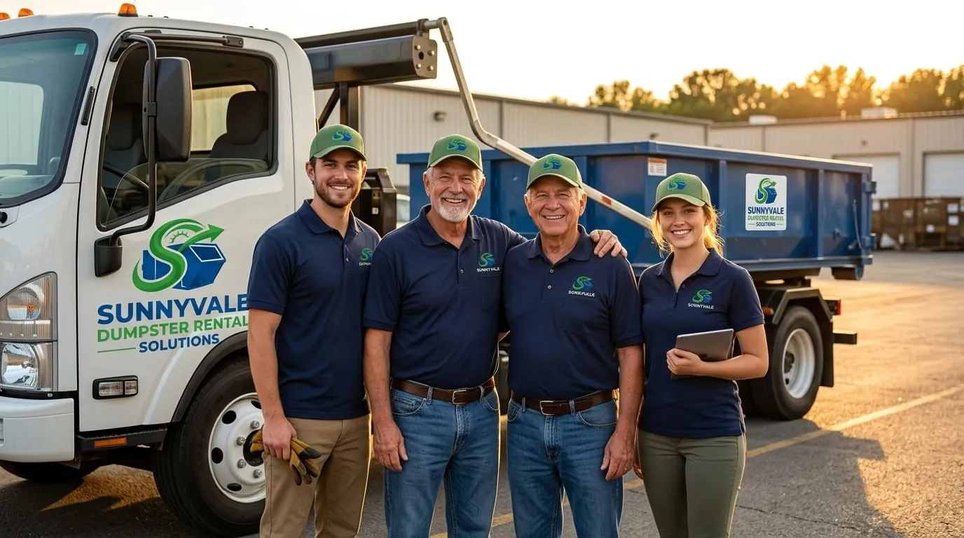 Sunnyvale Dumpster Rental Solutions team member beside a roll-off dumpster in Sunnyvale, CA